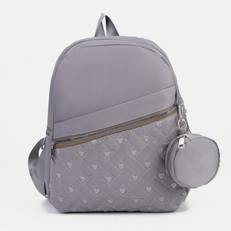 A backpack with a zipper, an outer pocket, 2 lateral pockets, a wallet, color gray color