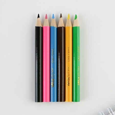 Pencils mini -colored, sharpened, round 6 colors, wooden building, "September 1"-1