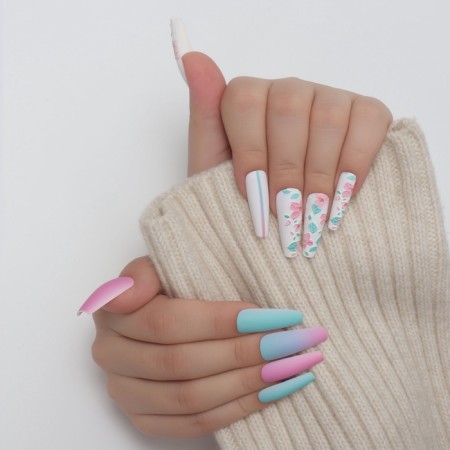 Flowering Nails "Flowerers", 12 pcs, with adhesive plates, ballerina shape, multi -colored-9