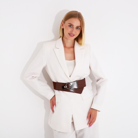 Women's belt, width 10 cm, elastic band, metal buckle, brown color-3