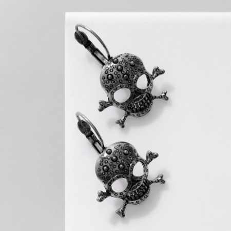 Earrings "Skull" in circles, color black silver-2