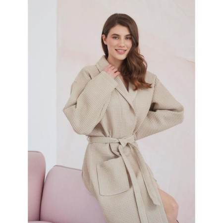 Unisex bathrobe Pamira, size m, beige color-11