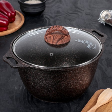 Pan Granit Ultra (Original), 4 l, d = 26 cm, h = 19 cm, glass cover, anti -stick coating, brown color-7