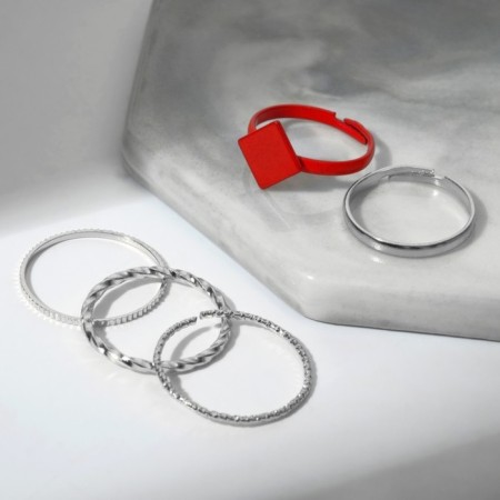 Ring set 5 pieces "perfect fingers" pattern, red-silver color-4