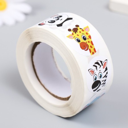 Sticker Paper "Wild animals - emotions" d = 2.5 cm 500 pcs in a roll 3x6.5x6.5 cm-1