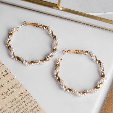 Ring earrings "Pearl thread" d = 5 white color in gold