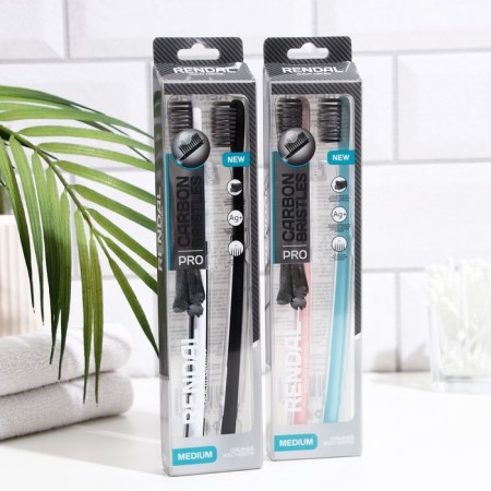 Rendall toothbrush of medium rigidity, with Carbon Bristles coal, 2 pcs. Mix-2
