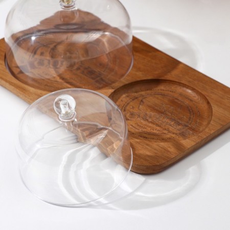 Serve dish with two lids, 34 × 20 × 12 cm, acacia-1