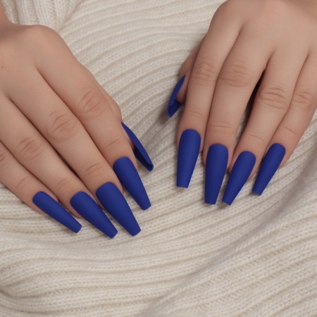 Patch nails, 24 pcs, ballerina shape, matte blue color-5