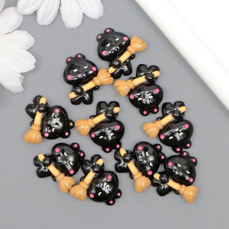 Decor for creativity Plastic "Black Rabbit with a broom" 2.5x2.5x0.8 cm-2