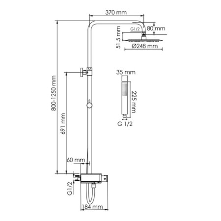The shower system wasserkraft a114.258.218.cb thermo, tropical shower, thermostat, black-5