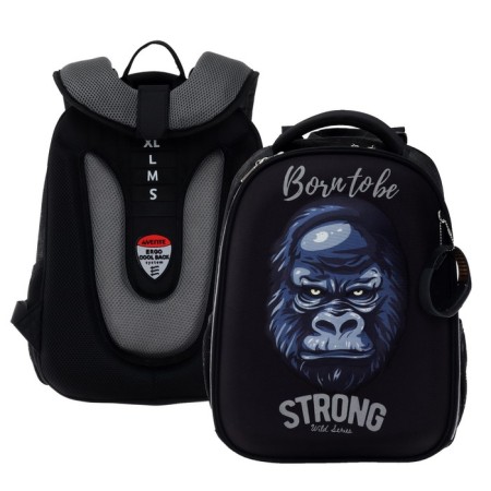 School backpack Devente Born to be Strong + watch, 38 x 28 x 16 cm, ergonomic back, black