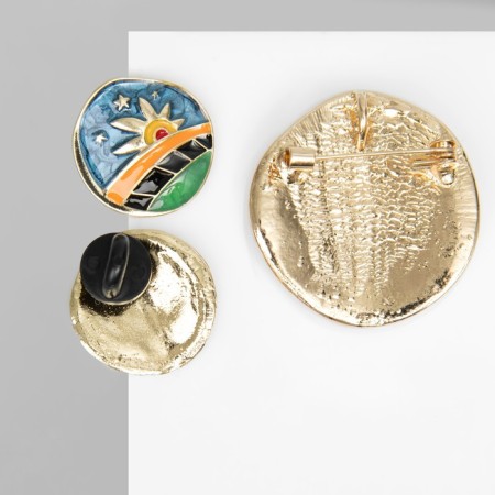Set 2 items: earrings, brooch-cap "sunset", color in gold-1