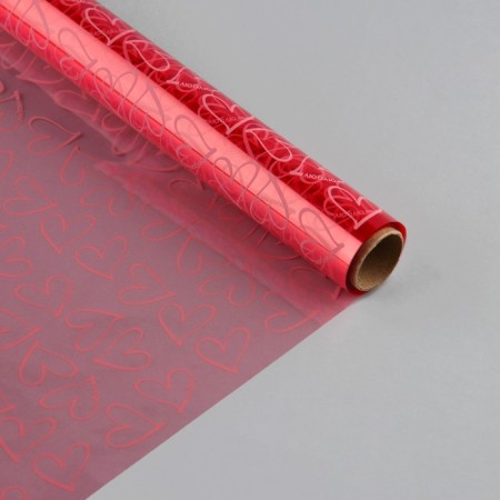 Flower film Packing Glossy Transparent “Hearts”, Pink, 0.6 x 10 m