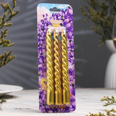 Set of candles of twisted, 1.5x 15 cm, 3 pieces, gold blister-2
