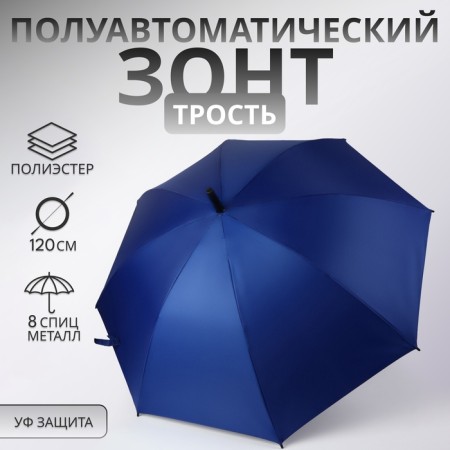 Umbrella - semi -automatic cane, "plain", 8 knitting needles, r = 52 cm, blue color