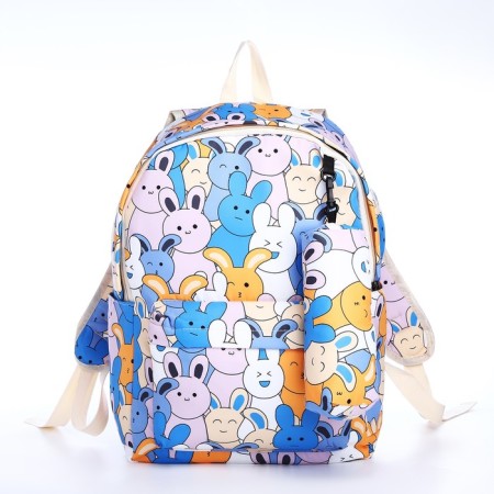 School backpack of textiles on a zipper, 3 pockets, pencil case, blue/multi -colored color-3