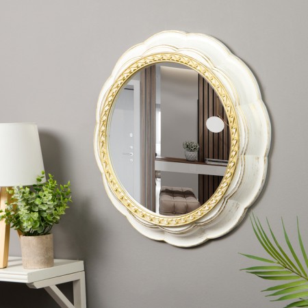 Interior, wall mirror, D = 50.7 cm, white with gold