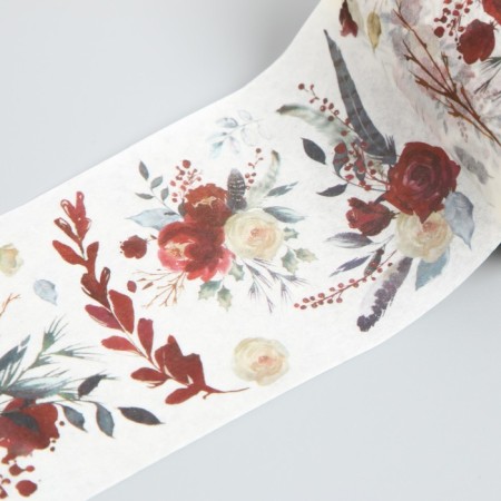 Adhesive tape paper "red flowers" width 5.4 cm winding 3 m 5.4x3.8x3.8 cm-2