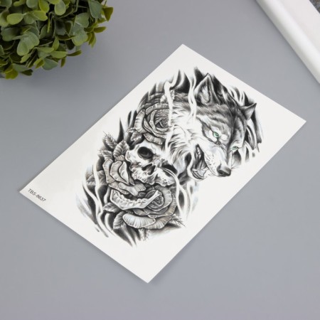 Tattoo on the body Black "Wolf with the Skull" 12x19 cm-1