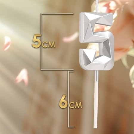 Candle in the cake on the skewer "Almaz", the number "5", silver, 4.8x2.6 cm-1