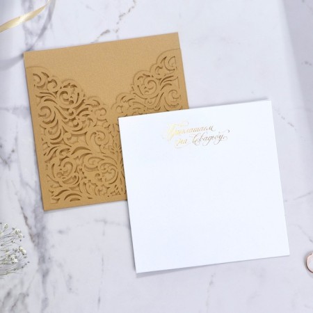Carved wedding invitation, golden color-3