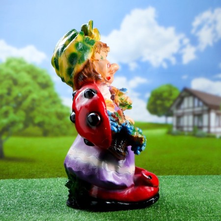 Garden figure "Gnome Girl Boy Cowdow with Grapes" 44x21x64cm-10