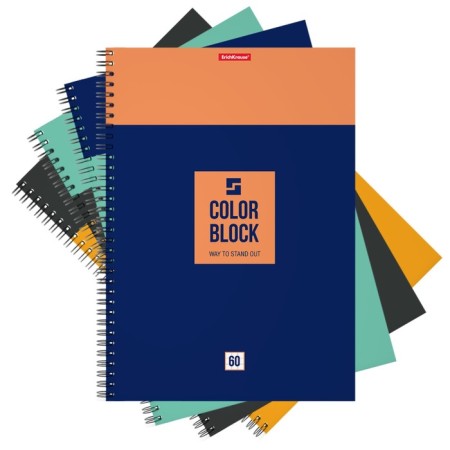 A4 notebook, 60 sheets in a cage on the crest Erichkrause Color Block, cover coated cardboard, mix-1