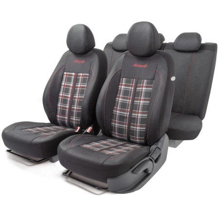 Polo GTI Autorekhly, Jacquard material, 2 mm foam, 3D cut, 11 objects, rollers for quick fixation of the front row, 5 headrests, 2 lightning, Airbag black/gray/red