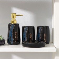 A set of accessories for the bathroom Savanna “Malachite”, 4 items (soap dish, soap dispenser 400 ml, 2 glasses), black color
