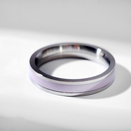Ring ceramics "Thin line", pink color in silver, 16.5 size-2