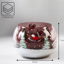 Сувенир "Подсвечник № 1" d 100 h 70 мм. из марганцевого стекла (ручная роспись) рис. Снегири