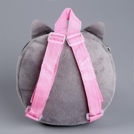 Baby plush backpack for a girl, round "kitten", 18 × 18 cm-3