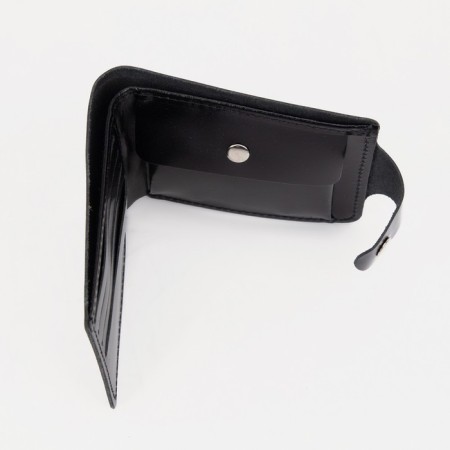 Male purse on a button, for bills, for cards, for coins, black color-4