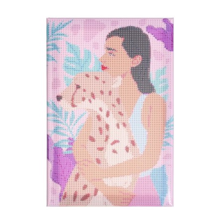 Diamond mosaic with a complete filling on the subframe "Girl with a leopard", 20 × 30 cm-2