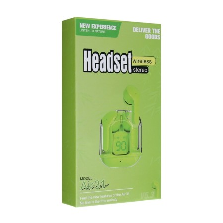 Wireless headphones Air31, TWS, vacuum, BT 5.0, 45/230 mAh, transparent, green-7