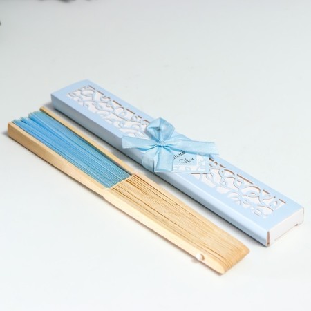 Fan bamboo, textiles h = 21 cm "monocet" in a box, gently blue-6