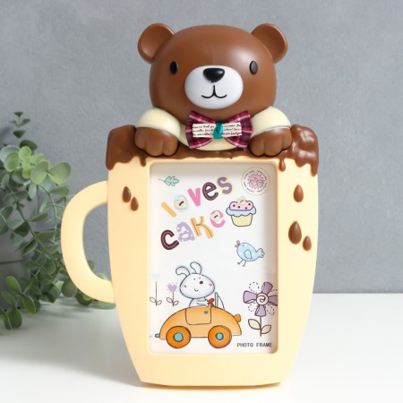 Photo frame plastic 10x15 cm "Bear in a cup" beige-brown 6x20x28 cm