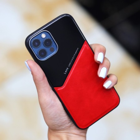 Luazon cover for iPhone 12/12 Pro, Magsafe support, glass and leather insert, red-4