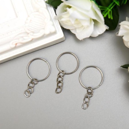 The basis for the key fob Ring metal with a chain silver d = 1.4 cm, DL. chains 1.8 cm set 60 pcs