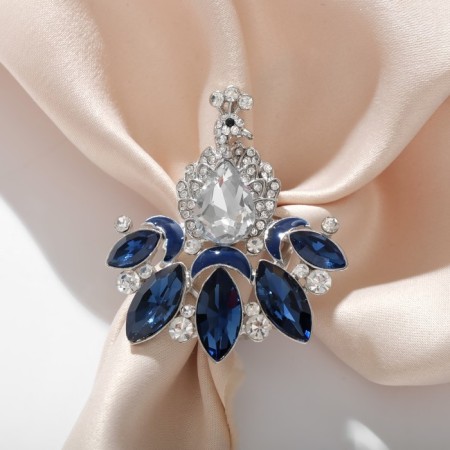 Ring for the scarf "peacock", white-blue color in silver-1