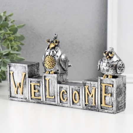 Polystone souvenir "Two birds on cubes. Welcome" 3x20.3x12 cm-3