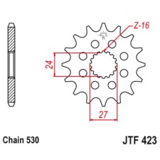 Front Presenter Star JTF423 for a motorcycle, steel, chain 530, 18 teeth