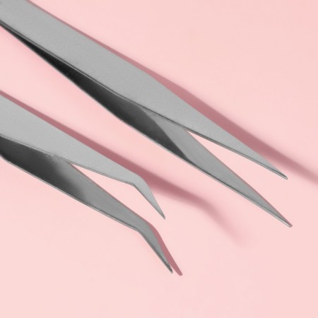 A set of tweezers for needlework, straight and curved, 12, 5 /13 cm, 2 pcs, silver color-1