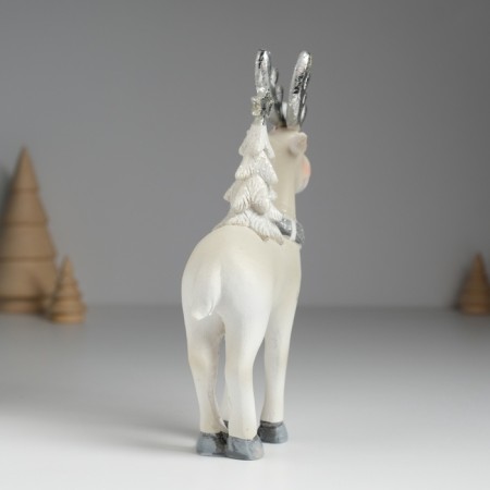 Polystone souvenir "Deer with silver horns, with a white Christmas tree on the back" 10x3x16.5 cm-3