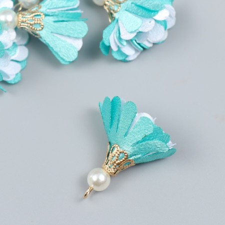 Decor Textile "Flower 2 colors with pearls. Heavenly and white" set 6 pcs 3 cm-1
