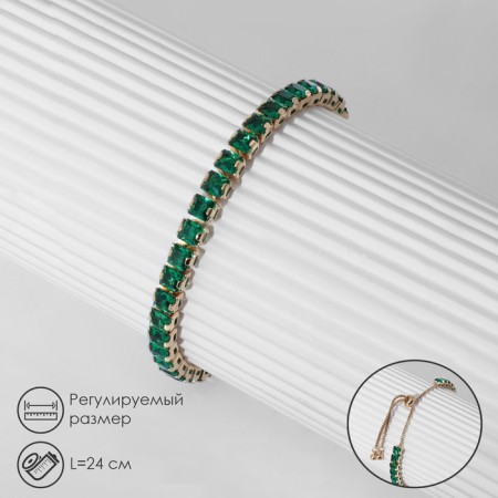 Bracelet with rhinestones "shine" on a puff, emerald color in gold