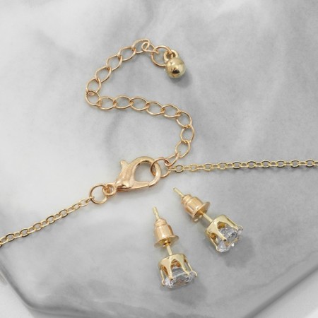 Set 2 objects: earrings, pendant "Heart" with a flower inside, colored in gold, 40 cm-1