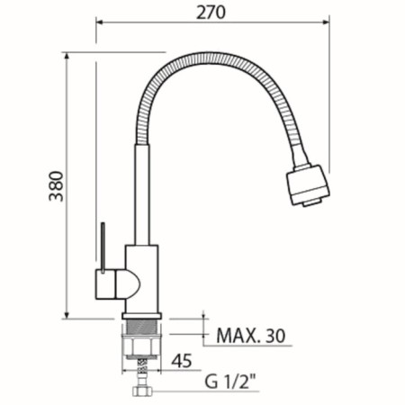 Kitchen mixer RMS SUS124-016F, single-leaf, flexible spout, chrome-1