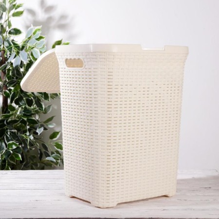 Babel basket with a lid, 60 l, 34 × 44 × 56 cm, ivory color-7